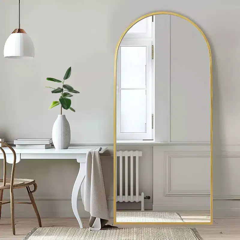 Miroir intégral arqué sur les côtés en alliage d’aluminium, 69x24, avec support