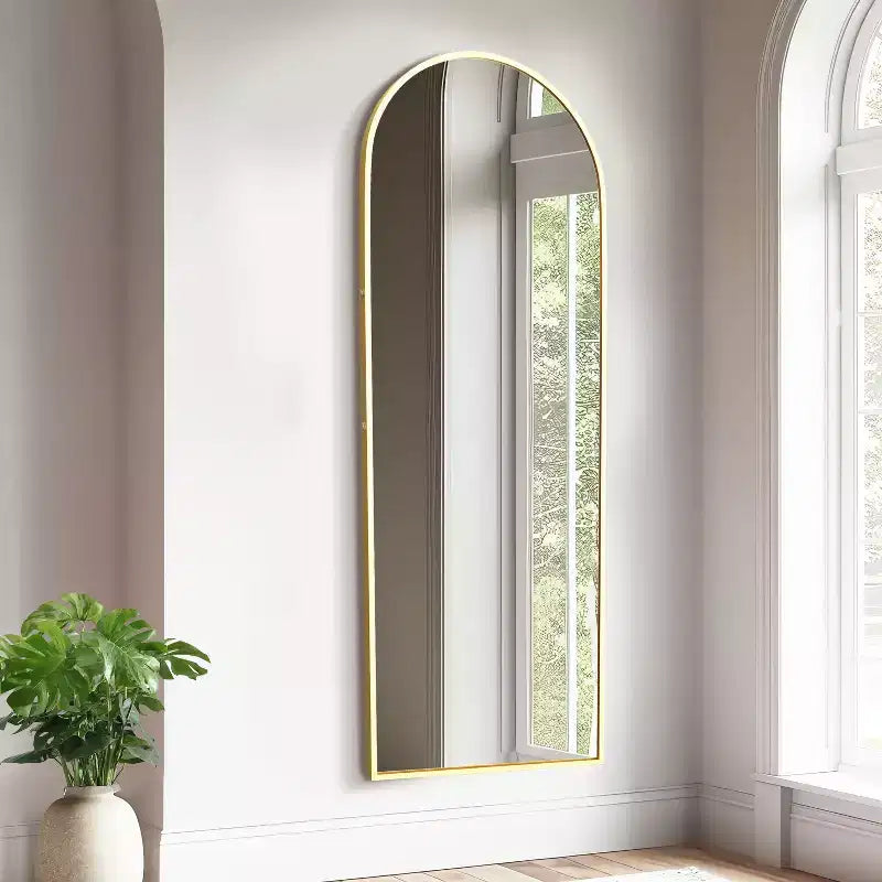 Miroir intégral arqué sur les côtés en alliage d’aluminium, 69x24, avec support