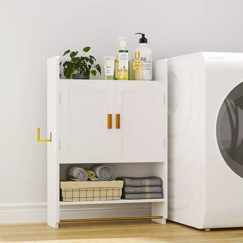 Armoire de rangement pour salle de bains, à poser au sol ou à fixer au mur, avec 2 portes et 1 étagère ouverte, blanc