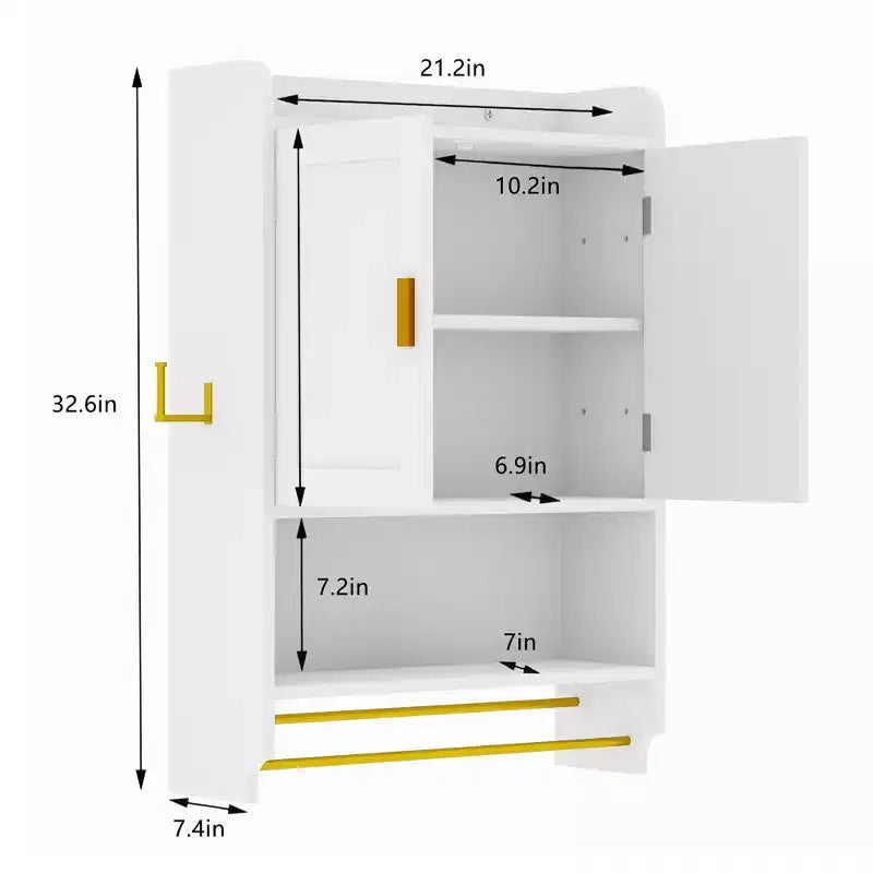 Armoire de rangement pour salle de bains, à poser au sol ou à fixer au mur, avec 2 portes et 1 étagère ouverte, blanc