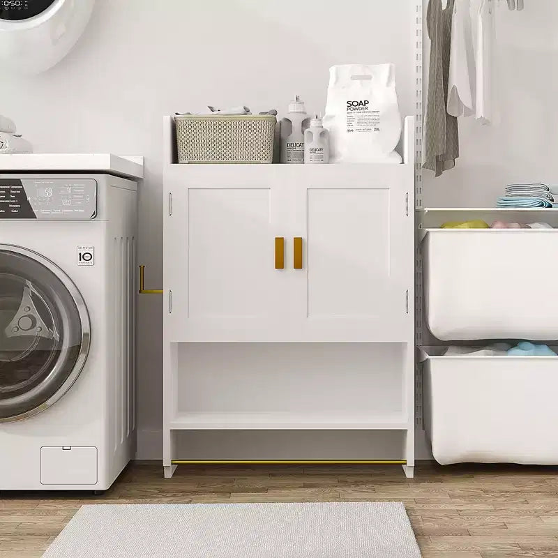Armoire de rangement pour salle de bains, à poser au sol ou à fixer au mur, avec 2 portes et 1 étagère ouverte, blanc