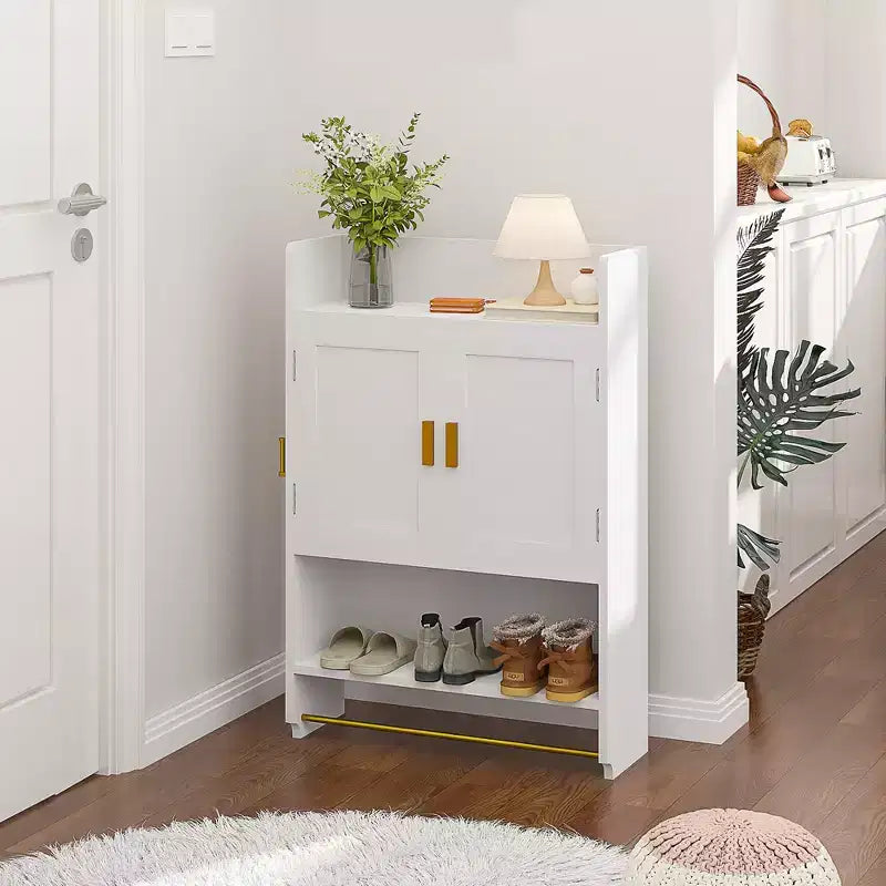 Armoire de rangement pour salle de bains, à poser au sol ou à fixer au mur, avec 2 portes et 1 étagère ouverte, blanc