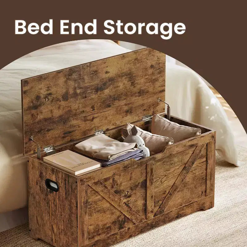 Coffre de rangement et banc de style campagnard avec charnières de sécurité - Solution de rangement polyvalente pour l’entrée, la chambre et le salon