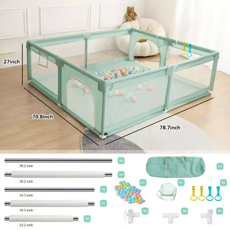 79x71 4-teiliges Laufgitter für Babys, geräumig und sicher, tragbares Kinderlaufgitter