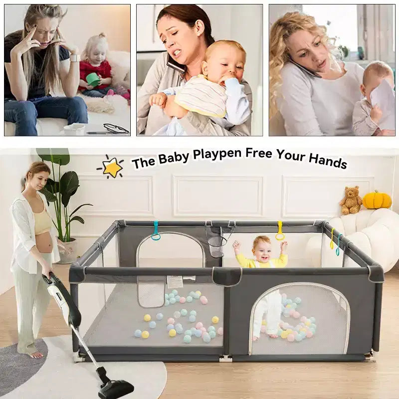 79x71 4-teiliges Laufgitter für Babys, geräumig und sicher, tragbares Kinderlaufgitter