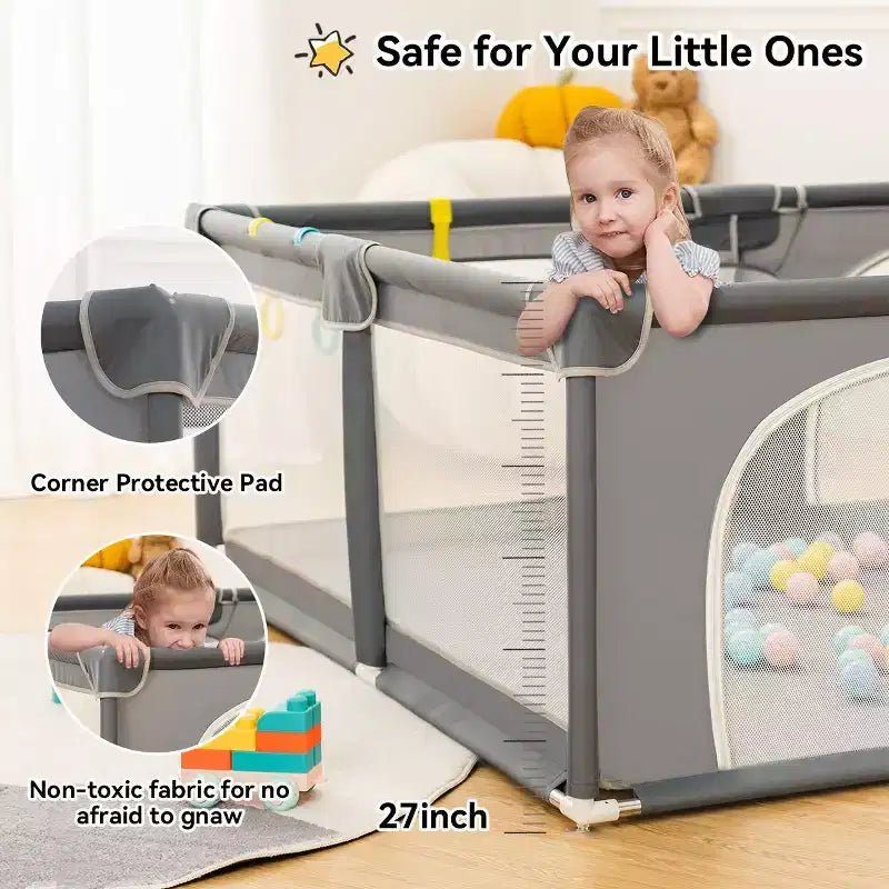 79x71 4-teiliges Laufgitter für Babys, geräumig und sicher, tragbares Kinderlaufgitter