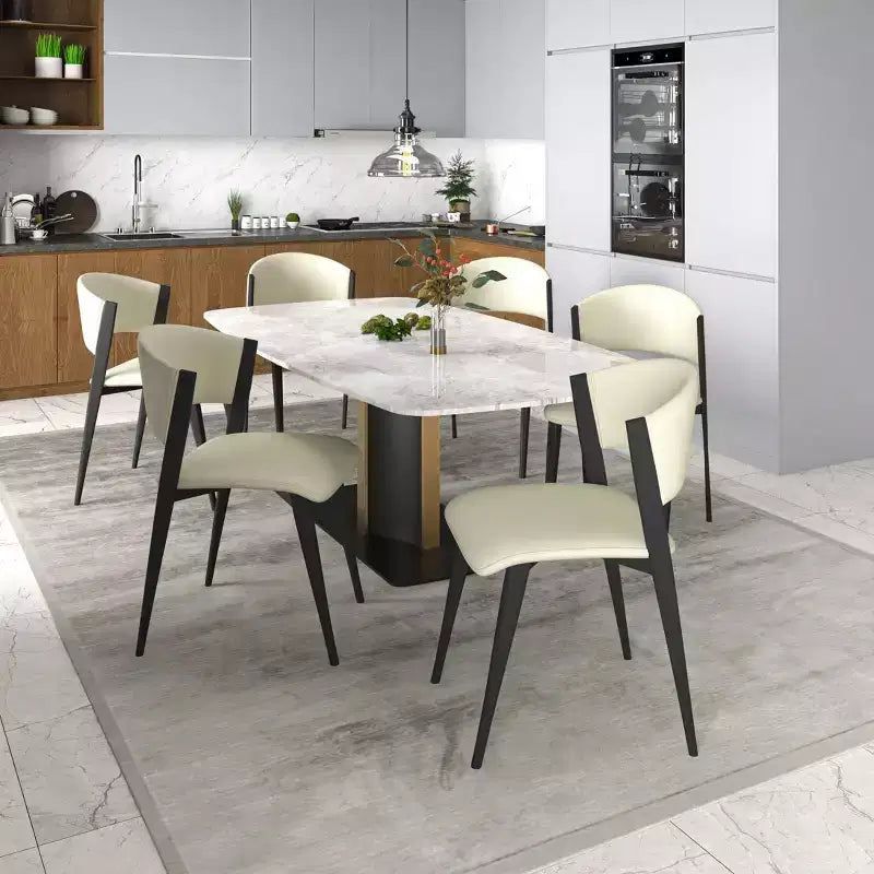 Gepolstertes Esszimmerstuhl-Set, 2 Stück, mit Ledersitzen und schwarzem Eisengestell samt Beinen, moderne Sitzgelegenheiten für Küche, Esszimmer und Café