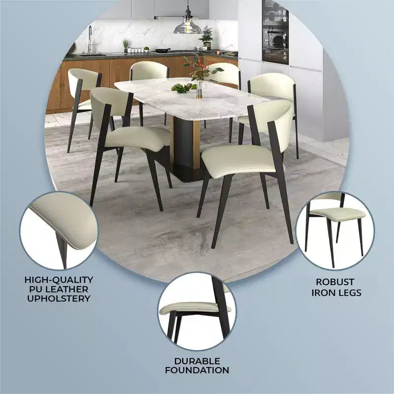 Gepolstertes Esszimmerstuhl-Set, 2 Stück, mit Ledersitzen und schwarzem Eisengestell samt Beinen, moderne Sitzgelegenheiten für Küche, Esszimmer und Café