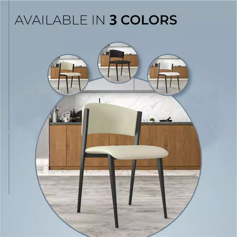 Gepolstertes Esszimmerstuhl-Set, 2 Stück, mit Ledersitzen und schwarzem Eisengestell samt Beinen, moderne Sitzgelegenheiten für Küche, Esszimmer und Café