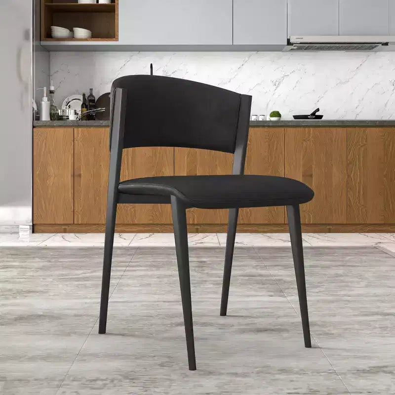 Juego de 2 sillas de comedor tapizadas de la serie, asientos de cuero con estructura y patas de hierro negro, asientos modernos para cocina, comedor o cafetería