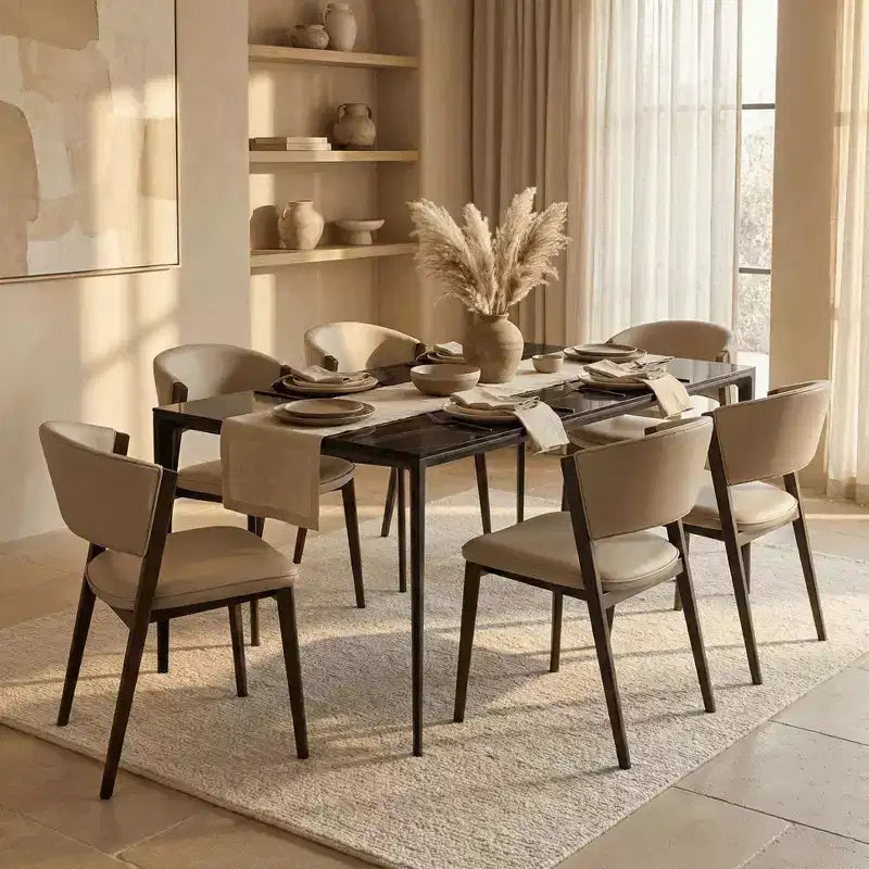 Gepolstertes Esszimmerstuhl-Set, 2 Stück, mit Ledersitzen und schwarzem Eisengestell samt Beinen, moderne Sitzgelegenheiten für Küche, Esszimmer und Café