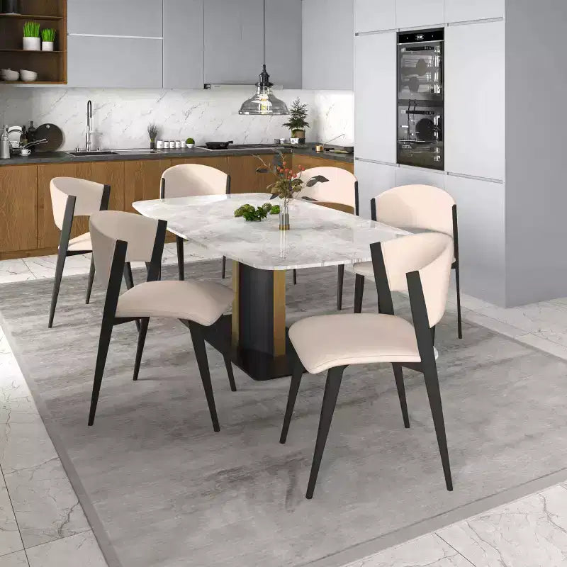 Gepolstertes Esszimmerstuhl-Set, 2 Stück, mit Ledersitzen und schwarzem Eisengestell samt Beinen, moderne Sitzgelegenheiten für Küche, Esszimmer und Café