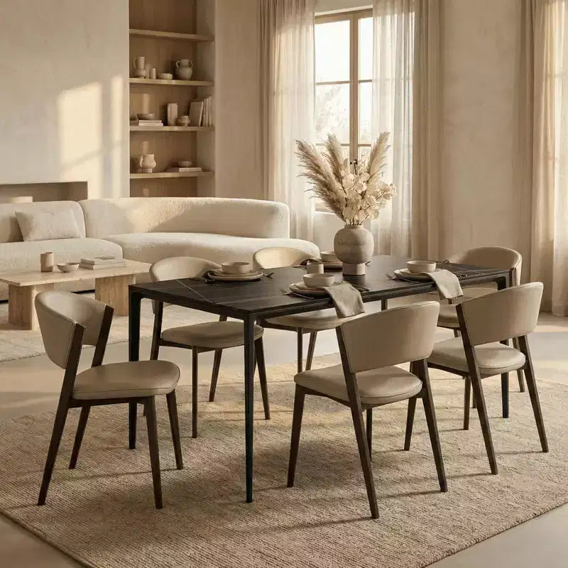 Gepolstertes Esszimmerstuhl-Set, 2 Stück, mit Ledersitzen und schwarzem Eisengestell samt Beinen, moderne Sitzgelegenheiten für Küche, Esszimmer und Café