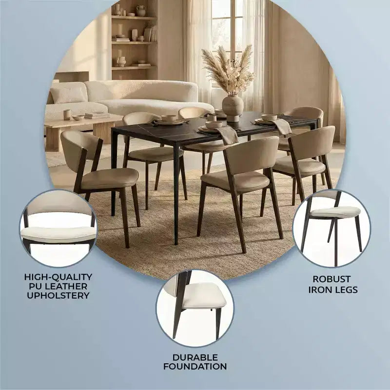 Gepolstertes Esszimmerstuhl-Set, 2 Stück, mit Ledersitzen und schwarzem Eisengestell samt Beinen, moderne Sitzgelegenheiten für Küche, Esszimmer und Café