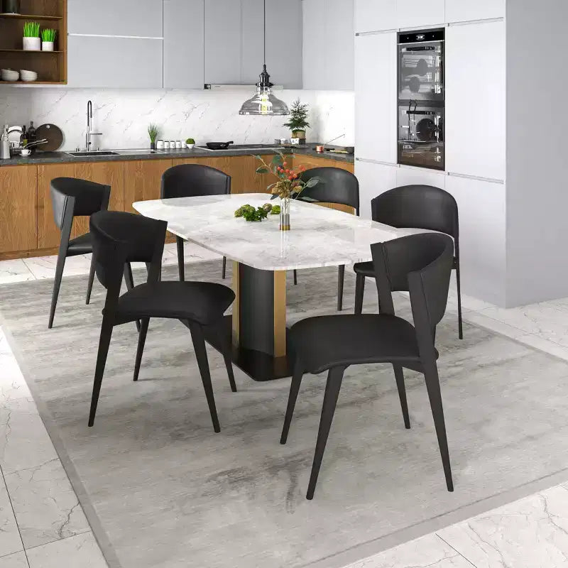 Gepolstertes Esszimmerstuhl-Set, 2 Stück, mit Ledersitzen und schwarzem Eisengestell samt Beinen, moderne Sitzgelegenheiten für Küche, Esszimmer und Café