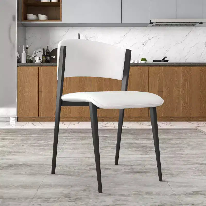 Gepolstertes Esszimmerstuhl-Set, 2 Stück, mit Ledersitzen und schwarzem Eisengestell samt Beinen, moderne Sitzgelegenheiten für Küche, Esszimmer und Café