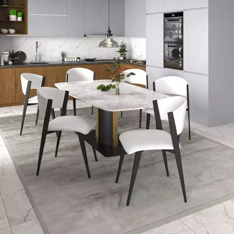 Gepolstertes Esszimmerstuhl-Set, 2 Stück, mit Ledersitzen und schwarzem Eisengestell samt Beinen, moderne Sitzgelegenheiten für Küche, Esszimmer und Café