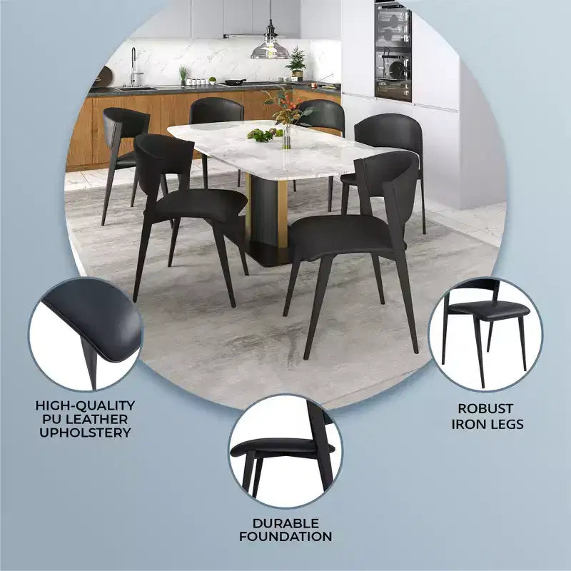 Juego de 2 sillas de comedor tapizadas de la serie, asientos de cuero con estructura y patas de hierro negro, asientos modernos para cocina, comedor o cafetería