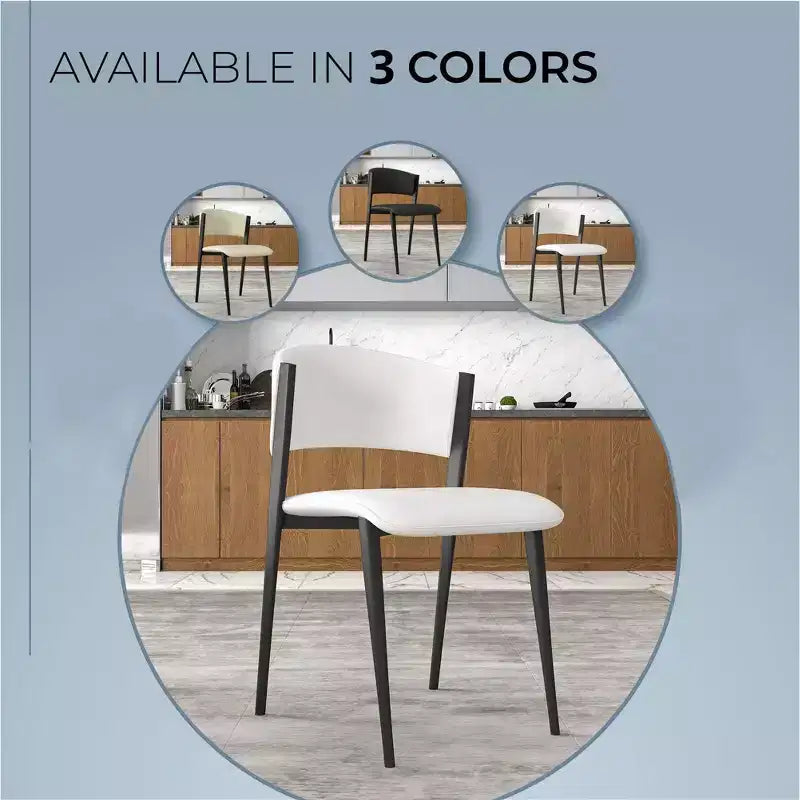 Gepolstertes Esszimmerstuhl-Set, 2 Stück, mit Ledersitzen und schwarzem Eisengestell samt Beinen, moderne Sitzgelegenheiten für Küche, Esszimmer und Café