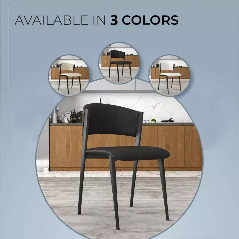 Gepolstertes Esszimmerstuhl-Set, 2 Stück, mit Ledersitzen und schwarzem Eisengestell samt Beinen, moderne Sitzgelegenheiten für Küche, Esszimmer und Café