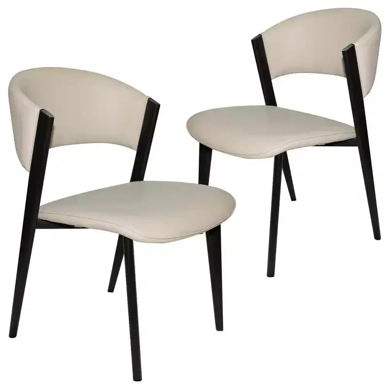 Juego de 2 sillas de comedor tapizadas de la serie, asientos de cuero con estructura y patas de hierro negro, asientos modernos para cocina, comedor o cafetería