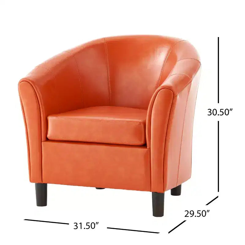 Fauteuil club rembourré de style transitionnel, forme tonneau