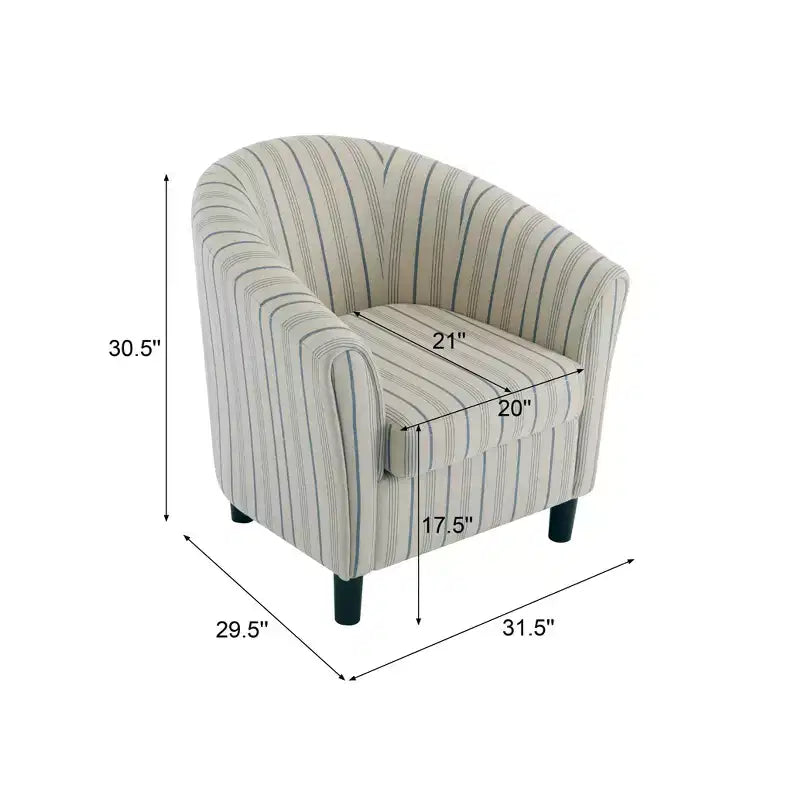 Fauteuil club rembourré de style transitionnel, forme tonneau