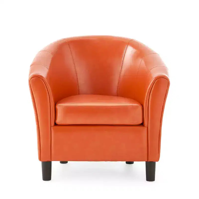 Fauteuil club rembourré de style transitionnel, forme tonneau