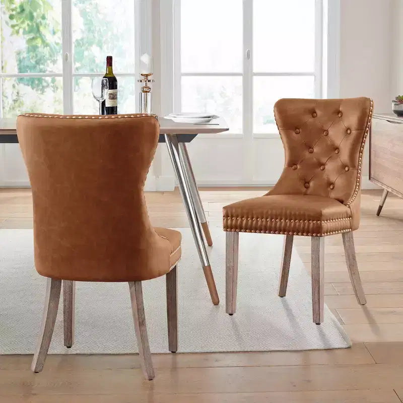 Gepolsterter Esszimmerstuhl aus Leder mit Knopfheftung und Ziernägeln, 2er-Set, moderne Stühle im Mid-Century-Stil für Zuhause