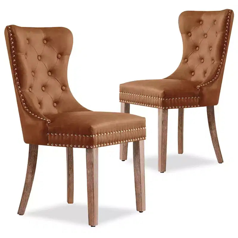 Gepolsterter Esszimmerstuhl aus Leder mit Knopfheftung und Ziernägeln, 2er-Set, moderne Stühle im Mid-Century-Stil für Zuhause