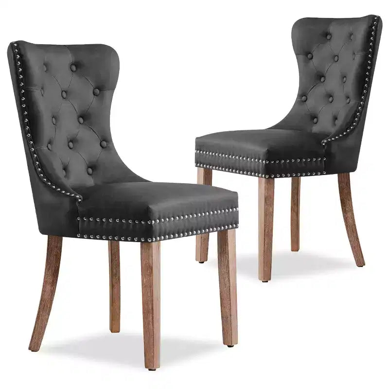 Gepolsterter Esszimmerstuhl aus Leder mit Knopfheftung und Ziernägeln, 2er-Set, moderne Stühle im Mid-Century-Stil für Zuhause