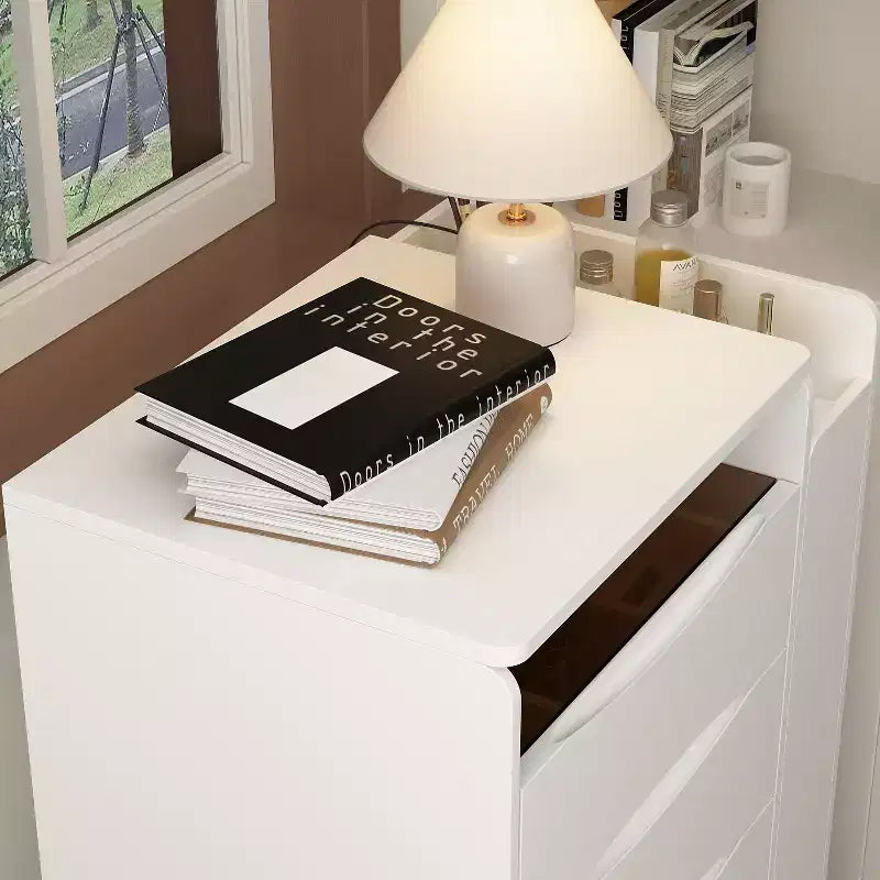 Weißer klappbarer Schminktisch mit Stauraum, All-in-one-Design, seitlich ausziehbare Organizerfächer