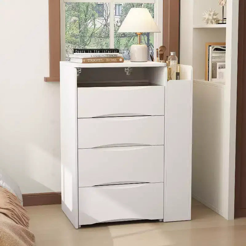 Weißer klappbarer Schminktisch mit Stauraum, All-in-one-Design, seitlich ausziehbare Organizerfächer