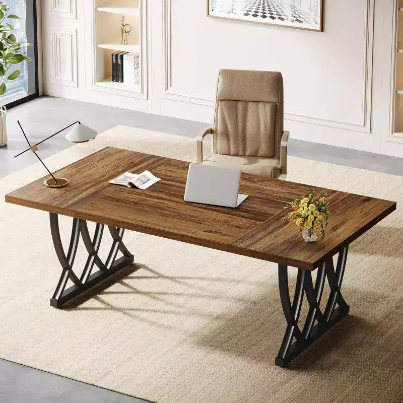 Escritorio ejecutivo de 70.86 pulgadas, escritorio grande para computadora, mesa rectangular de estudio y escritura para oficina en casa