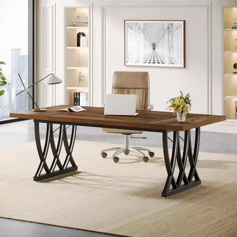 Escritorio ejecutivo de 70.86 pulgadas, escritorio grande para computadora, mesa rectangular de estudio y escritura para oficina en casa
