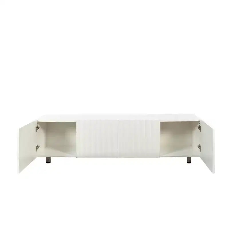 Mueble moderno para TV con 2 cajones extraíbles, centro de entretenimiento blanco con almacenamiento para sala de estar, tablero de madera resistente y patas metálicas