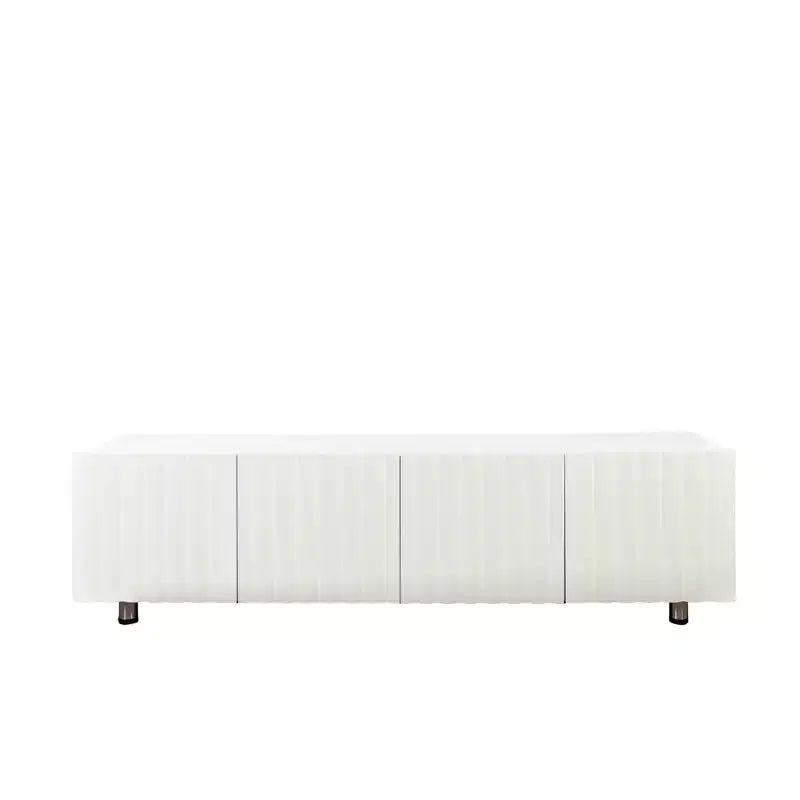 Mueble moderno para TV con 2 cajones extraíbles, centro de entretenimiento blanco con almacenamiento para sala de estar, tablero de madera resistente y patas metálicas