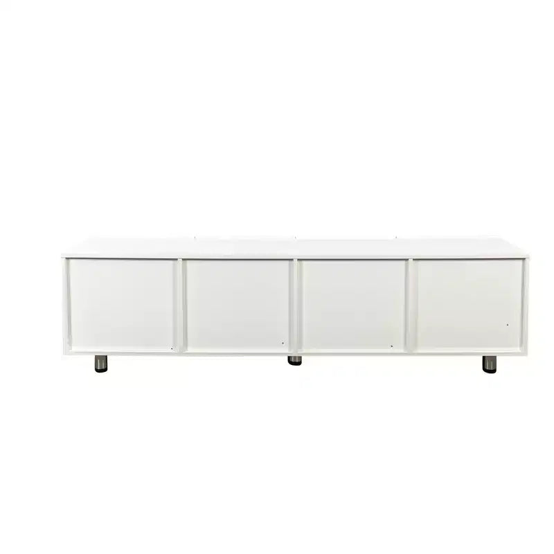 Mueble moderno para TV con 2 cajones extraíbles, centro de entretenimiento blanco con almacenamiento para sala de estar, tablero de madera resistente y patas metálicas