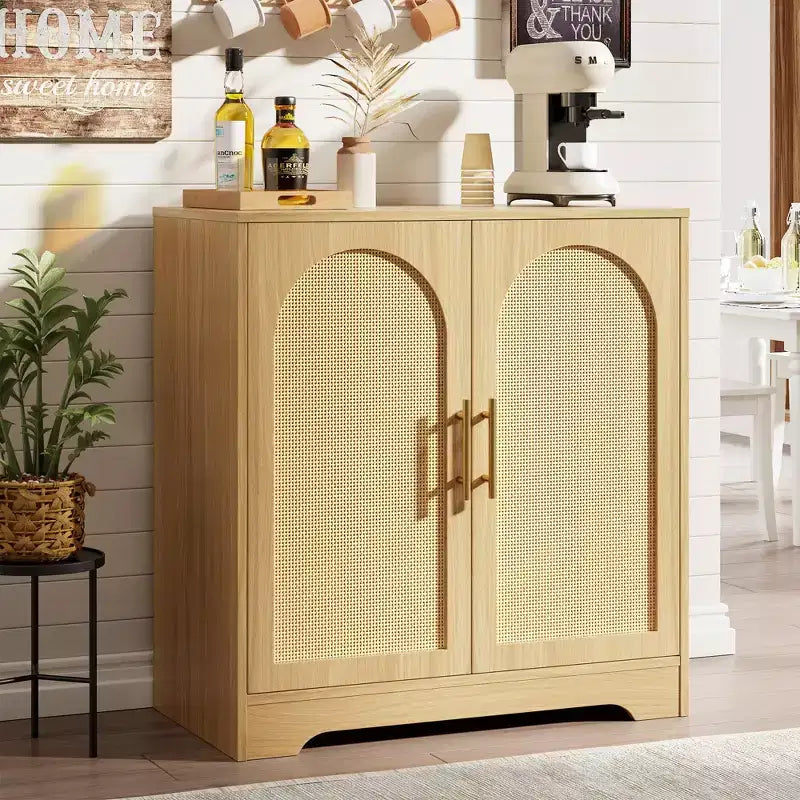 Aparador con puertas de ratán y estantes, moderna mesa consola de almacenamiento tipo buffet para comedor, sala de estar, entrada o cocina