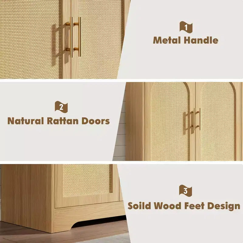 Aparador con puertas de ratán y estantes, moderna mesa consola de almacenamiento tipo buffet para comedor, sala de estar, entrada o cocina