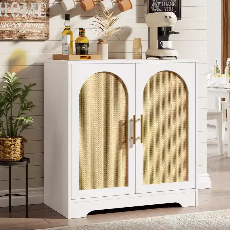 Aparador con puertas de ratán y estantes, moderna mesa consola de almacenamiento tipo buffet para comedor, sala de estar, entrada o cocina
