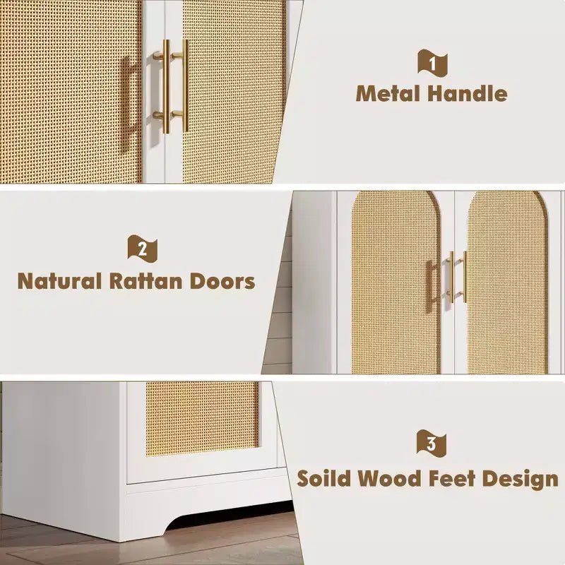 Aparador con puertas de ratán y estantes, moderna mesa consola de almacenamiento tipo buffet para comedor, sala de estar, entrada o cocina
