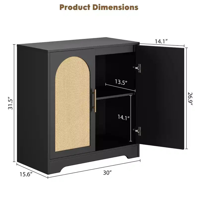Aparador con puertas de ratán y estantes, moderna mesa consola de almacenamiento tipo buffet para comedor, sala de estar, entrada o cocina