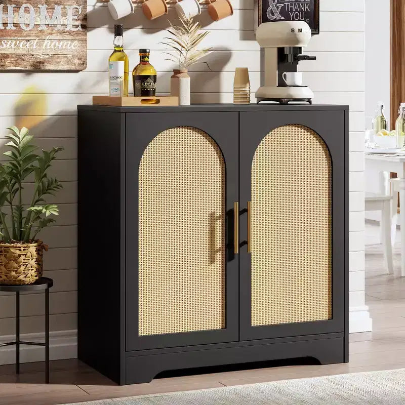 Aparador con puertas de ratán y estantes, moderna mesa consola de almacenamiento tipo buffet para comedor, sala de estar, entrada o cocina
