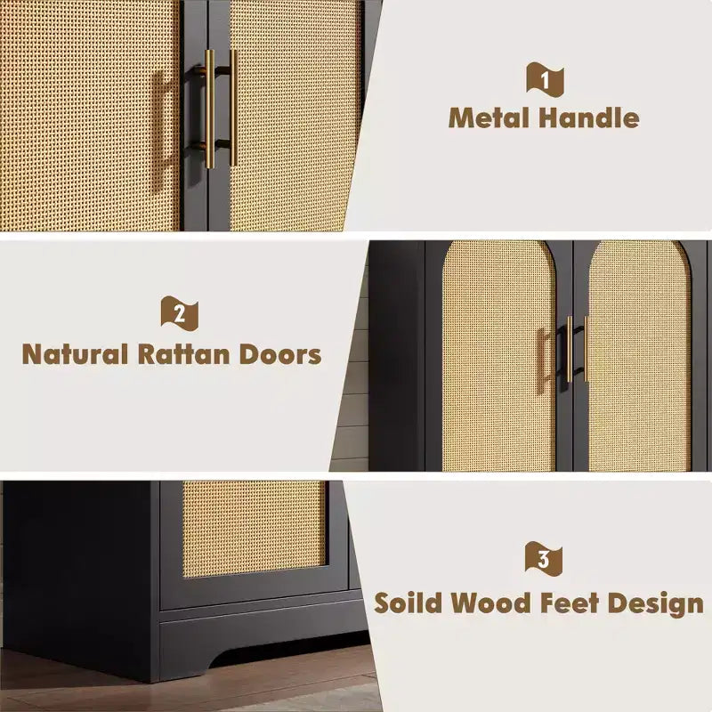 Aparador con puertas de ratán y estantes, moderna mesa consola de almacenamiento tipo buffet para comedor, sala de estar, entrada o cocina