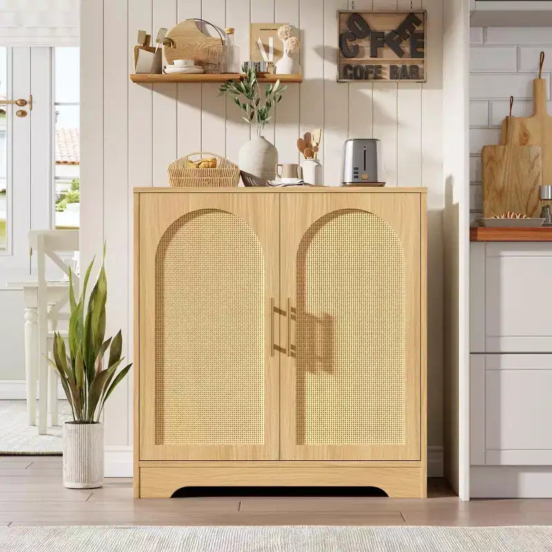 Aparador con puertas de ratán y estantes, moderna mesa consola de almacenamiento tipo buffet para comedor, sala de estar, entrada o cocina