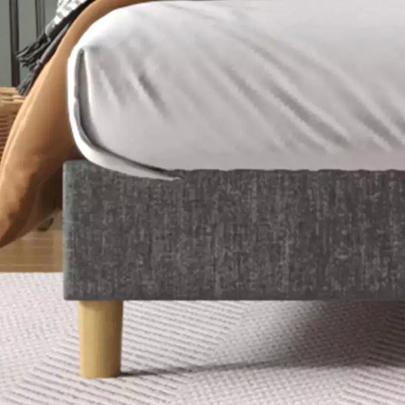 Estructura de cama con plataforma tapizada en lino y cabecero de altura ajustable, estructura metálica para cama individual con fuertes láminas de madera y patas de apoyo