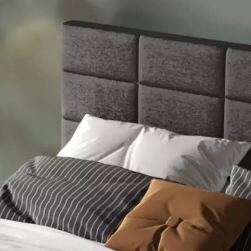 Estructura de cama con plataforma tapizada en lino y cabecero de altura ajustable, estructura metálica para cama individual con fuertes láminas de madera y patas de apoyo
