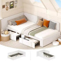 Lit de jour une place avec tiroirs de rangement, cadre de lit d’angle rembourré en velours avec tête de lit, lit moderne pour enfant avec barrières pour salon ou chambre
