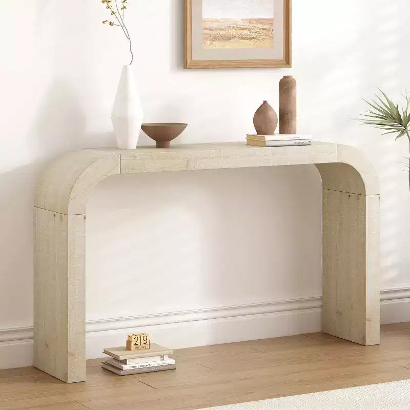 Console moderne de 52 pouces, table d’entrée étroite aux lignes courbes élégantes, table d’appoint étroite et robuste pour couloir, salon ou entrée
